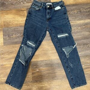 PacSun Dark Blue Distressed Straight Leg Jeans